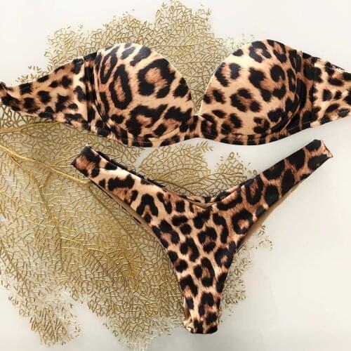 Sexy leopard bikinis 2019 women swimwear women bandage swimsuit push up bathing suit maillot de bain femme thong biquinis