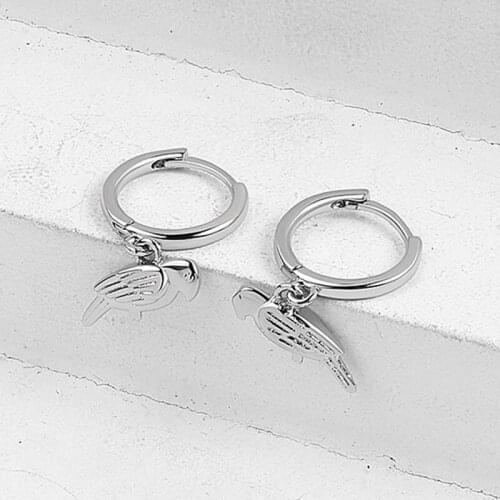 KOFSAC Silver Color Bird Pendant Earrings For Women Fashion Jewelry Lady Daily Wear Cute Small Animals Hoop Earring Girl Gift