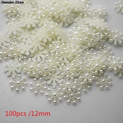 100pcs 12mm White Pearl Resin Snowflake Flatbacks Embellishments DIY Phone Christmas Decorations Scrapbooking Crafts