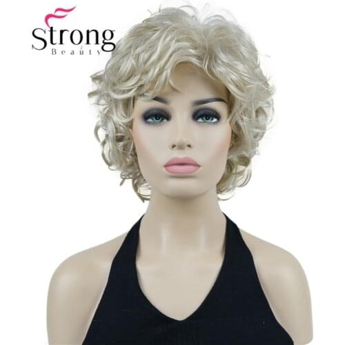 StrongBeauty short Ash Blonde Synthetic Wig Soft Tousled Curls Full Short Wigs for Women COLOUR CHOICES