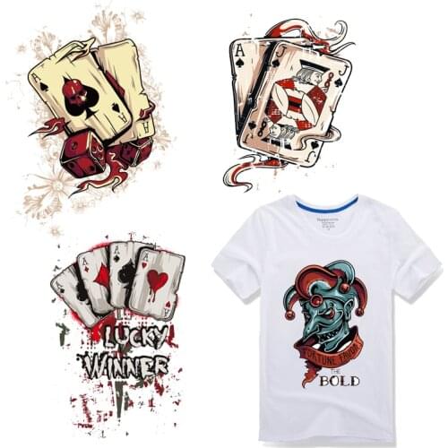 Iron on Transfer Playing Cards Patches for Clothing ThermoTransfers Stripe Stickers on Clothes for T-shirt DIY Vinyl Appliques G