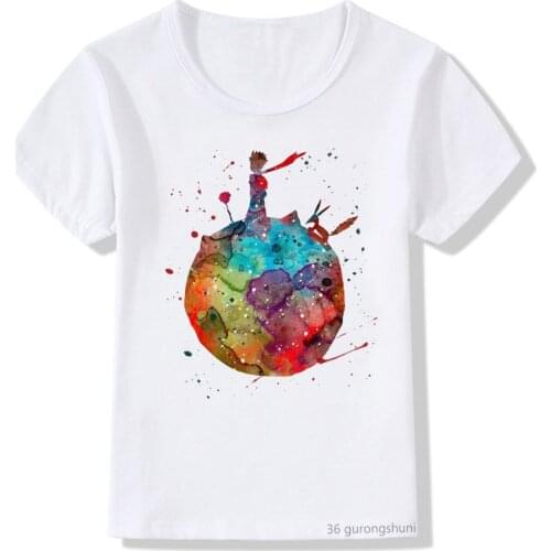 The Little Prince Watercolor Print Ninja Anime Manga Cartoon Vintage Boys T Shirt Children Clothes Birthday Gift T-Shirt Tops