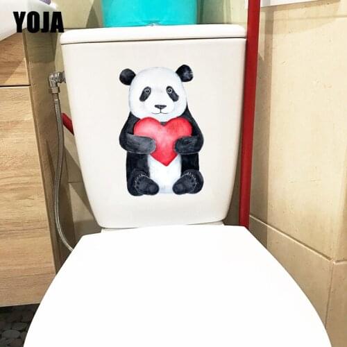 YOJA 15.5×23.7CM Panda Holding A Heart In Hand Cartoon Wall Decals Romantic Bathroom Toilet Stickers T1-3192