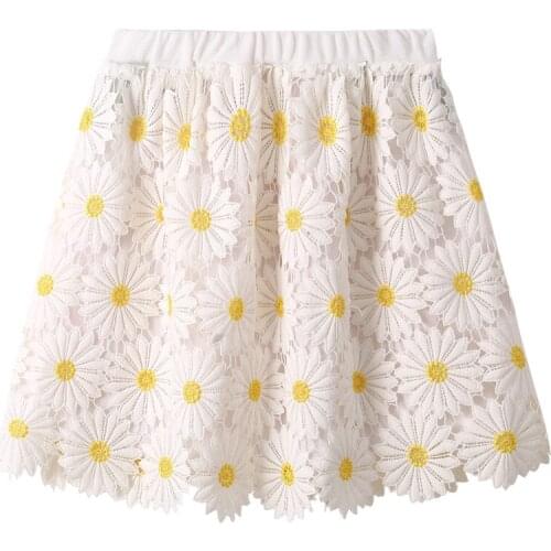 New Fashionable Girl Elastic Waistband Flower Short Skirt Casual Mini Stitched Daisy Size 3 5 7 9 11 Years Old 2021