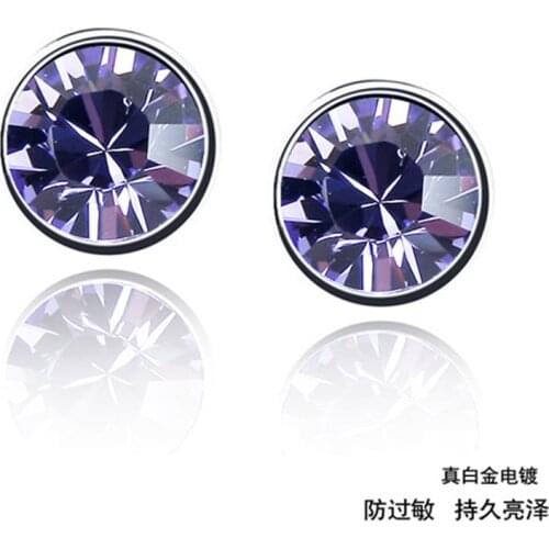 12 Colors Austrian Crystal Fashion Jewelry Stud Earrings for women gold Color Vintage Earrings New Sale Hot 85243Tanzanite