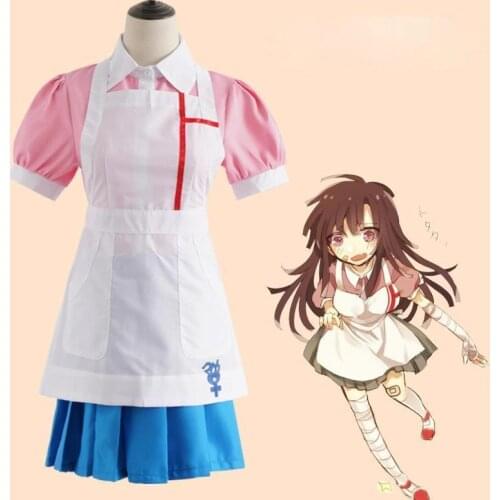 Women Maid Outfit Danganronpa Cosplay Mikan Tsumiki Cosplay Costume Blue Pleated Skirt Lolita Dresses Carival Party Dress
