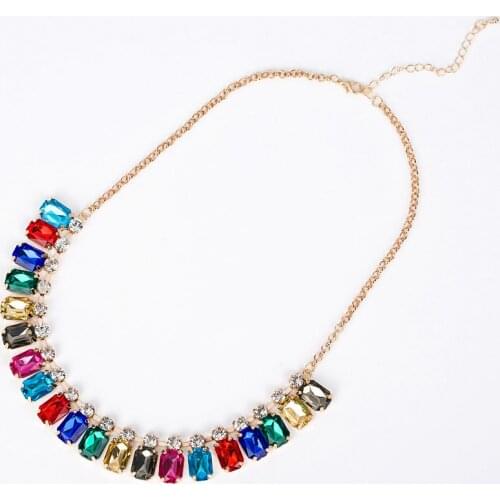 YFJEWE Colorful full rhinestone short necklace fashion luxury multicolour rhinestone chain all-match necklace For Women #N050