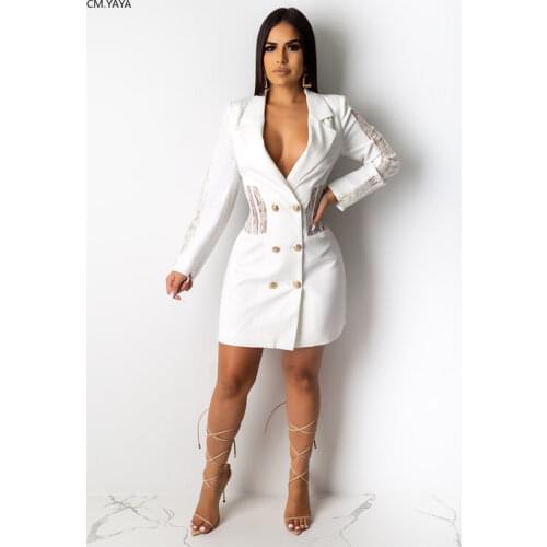 2020 Spring Mini Dress Women V-Neck Full Sleeve Blazers Bodycon Sexy Night Club Party Bandage Street Lace Button Dresses GL4124