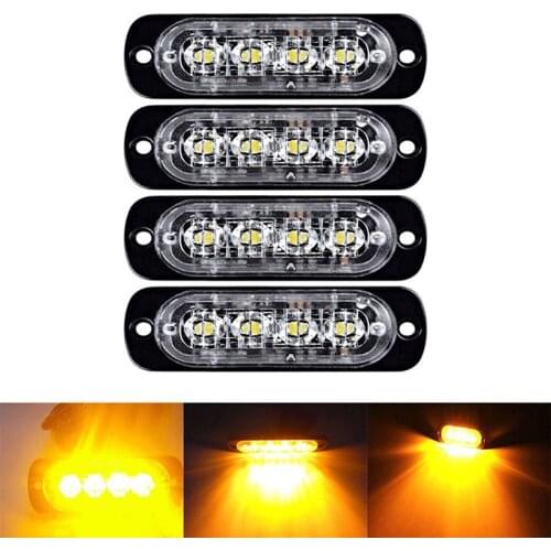 1/2pcs 4 Led Strobe Warning Light Strobe Grille Flashing Lightbar Truck Car Beacon Lamp Amber Blue Red Traffic Light DC 12V-24V
