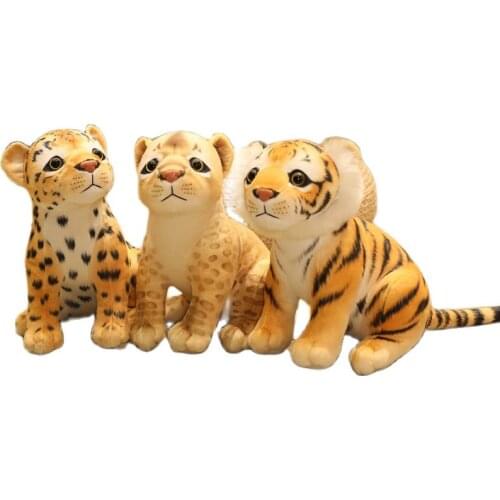 1pc 30cm Simulation Lion & Tiger Leopard Plush Toys Lifelike Animal Dolls Stuffed Soft Toy Kawaii Room Decor Gift for Baby Kids