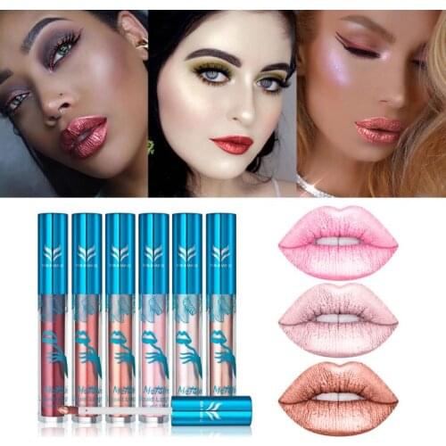 1pc Matte Metallic Lip Gloss Makeup Waterproof 4 Colors Pigments Velvet Matte Lipstick Liquid Lip Tint Cosmetic tool TSLM1