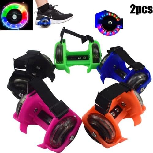 2Pcs Children Wheel Heel Roller Skate Shoes Outdoor Adjustable LED Flashing Wheel Sport Colorful Small Whirlwind Pulley Strap