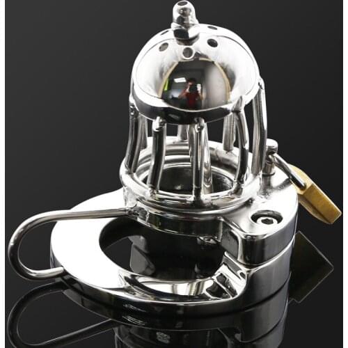 2 IN 1 Stainless Steel Cock Cage Ball Stretcher Chastity Device Cock Ring Chastity Belt Lock BDSM TOYS for Men BS082