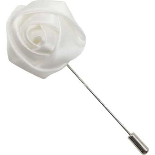 20Pcs White Best Man Groom Boutonniere Silk Satin Rose Flower buttonhole Wedding Party Prom Man Suit Corsage Pin Brooch