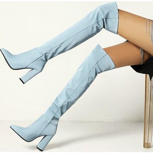 2021 Autumn Winter Lady Knight Boots New Fashion Stone Patern Squane High Heel High Knee Boots Lady Zipper Plus Size Women Shoes