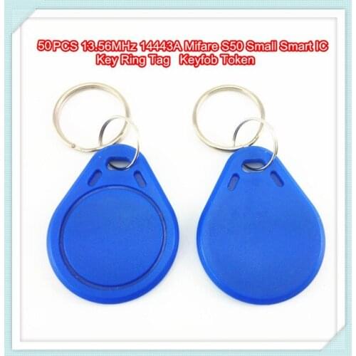 50PCS 13.56MHz 14443A MF1 S50 Small Smart IC Key Ring Tag Keyfob Token
