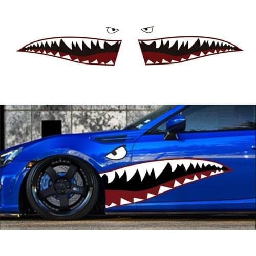 59'' Full Size Red Grey Shark Mouth Tooth Teeth Reflective Car Sticker Vinyl Auto Car Cool Refiting Exterior Decal For Side Door