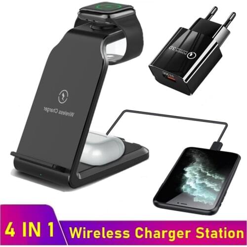 Tongdaytech 15W Qi Wireless Charger For Iphone 8 XS 11 12 Pro Max 4 in 1 Fast Charger Station For Airpods Apple Watch 6 5 4 3 2