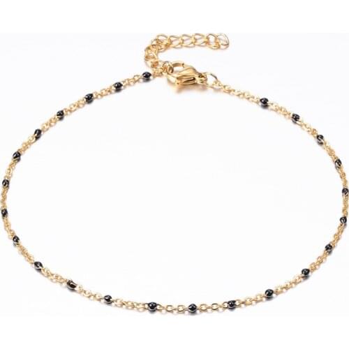 304 Stainless Steel Cable Chain Anklets with Enamel Links Summer Ethnic Beach Anklets 23cm