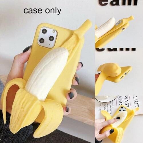 Phone Case 3D Stress Reliever Funny Peeled Banana Phone Cases Cover For Iphone 12 Series Decompression Soft Clip