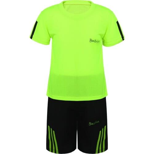 Kids Girls Boys Sportswear Breathable Net Short Sleeves Print T-shirt and Shorts Set for Running Exercise Football Basketball