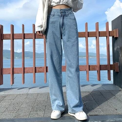 2020 New Fashionable High Waist Women Jeans Black Oversized Straight Trousers Women Autumn Wide Legs Denim Pants Women