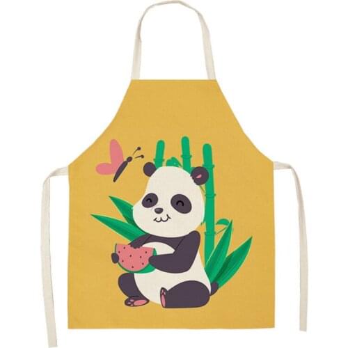 Cute Panda Apron Cartoon Kitchen Aprons Cotton Linen Home Cooking Baking Coffee Shop Cleaning Accessory 66x47cm 47x38cm