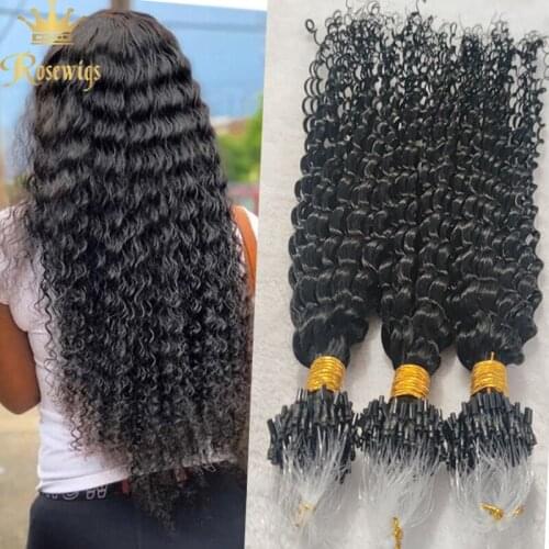 Deep Curly Hair Extension Malaysian Human Hair 100 Strand 1g/s Micro Bead Loop Natural Color 14-26inch For Black Wome
