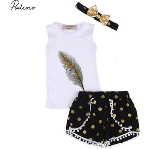 Helen115 Lovely Baby Kids Girl Summer Sleeveless T-shirt+Polka Dot Shorts+Bow Headband 2-7Years