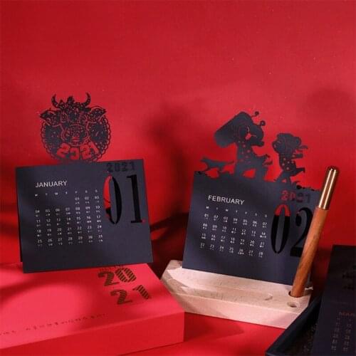 Chinese New Year 3D 2021 Desk Calendar Engraving Crafts Ornaments P9YA