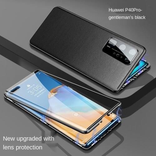 Metal Magnetic Phone Case For Huawei Honor P40 Mate 30 Pro Defence Peep Two-sided Leathe Glass Cover Full Protective Anti Knock