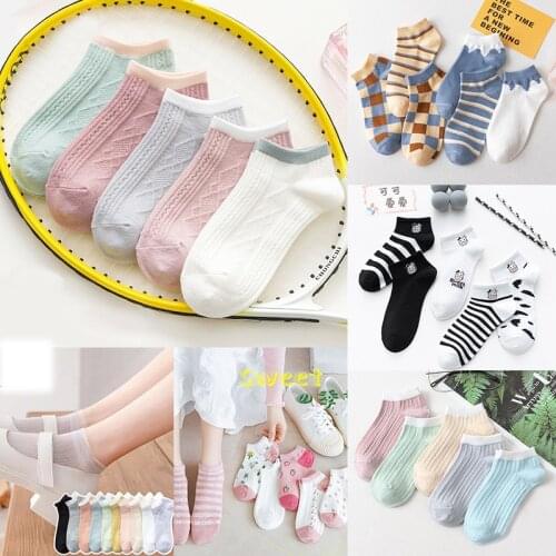 Fashion Ladies Socks 5 Pairs 2021 New Trend Shallow Mouth Sports Boat Socks Pure Cotton Invisible Casual Womens Plain Socks