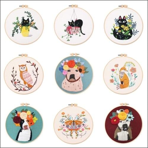 Animal World Embroidery Kit for Beginners DIY Animals Embroidery Pattern Gift Embroidery Set Craft Kit English Description