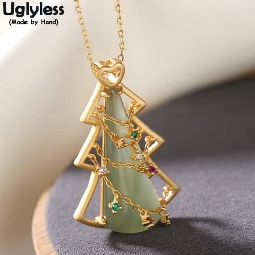 Uglyless 2020 Newest Christmas Trees Gift for Women Fashion Jewelry Sets Gold Jade Triangle Necklaces Earrings 925 Silver Bijoux