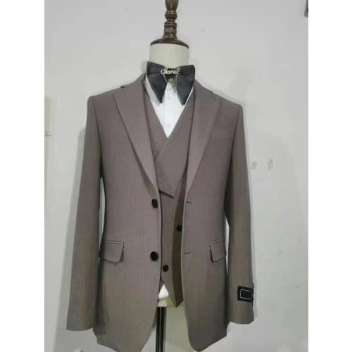 2021 Tailor made New luxury wedding suit for men stripe suits slim fit Peak Lapel Fashion Mans Business Blazer Jacket+Pants+Vest