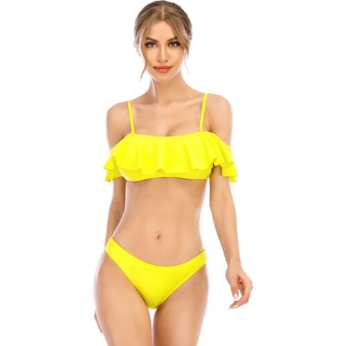 2021 one-shoulder ruffle split solid color swimsuit sexy bikini quick-drying breathable youth swimsuit