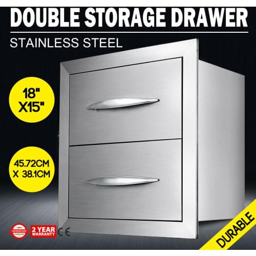 Outdoor Kitchen BBQ Island Stainless Steel Double Access Drawer Storage w/Handle
