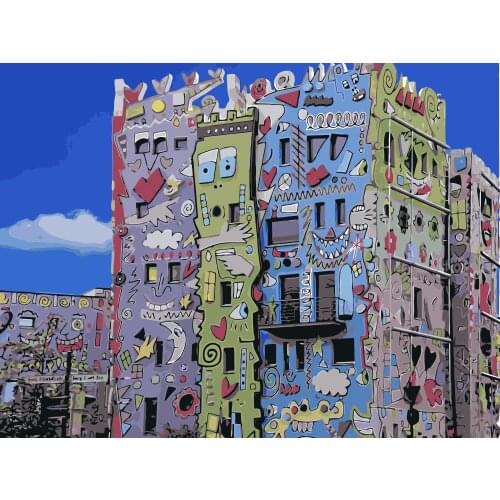PX-32 Colorful facade of Braunschweig Germany painting coloring by numbers digital Hand-painted canvas painting for home decor