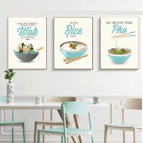 Chinese Style Restaurant Poster and Print Rice Noodles Wok Delicious Food Canvas Painting Modern Wall Picture Kitchen Home Decor