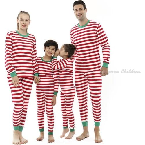 Family Christmas Pajamas Stripe Printed Underwear Clothes Parent-child Wear Girl Outfits Sleepwear Suit Family Look Nightwear