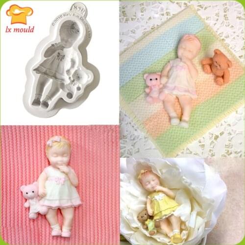 Girl Bunny Fondant Silicone Molds Chocolate Candy Art Mould Super Light Clay Mold Doll