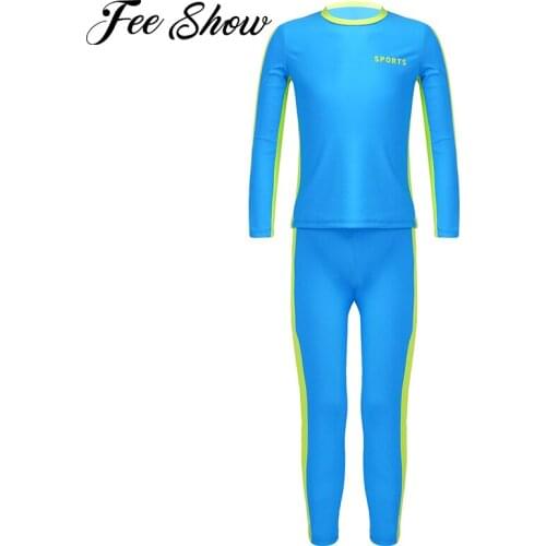 2Pcs Girls and Boys Unisex Yoga Sportswear Long Sleeves Stretchy T-shirt and Pants Set Running Gym Exercise Kids Yoga Clothing