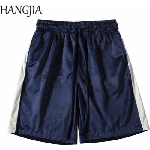 Urban Streetwear Velvet Track shorts Autumn and Winter Hip Hop striped Patchwork Sweat Short Loose Casual Velour Sweatpants Men