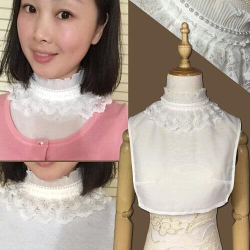 High-grade netting water sleeve fairy Shirt detachable autumn winter shirt Pearl double-lace decorated collar ladies fungus