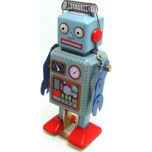 [Funny] Classic collection Retro Clockwork Windup Metal Walking Tin Toy repairman Robot Vintage Mechanical MS249 kids gift