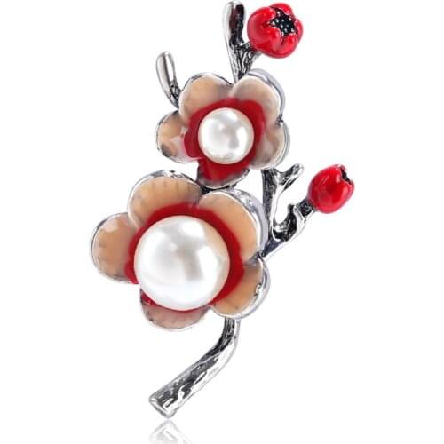 Simulated Pearl Plum Blossom Brooches for Women Dress Scarf Brooch Pins Jewelry Accessories Designs Gift AC043