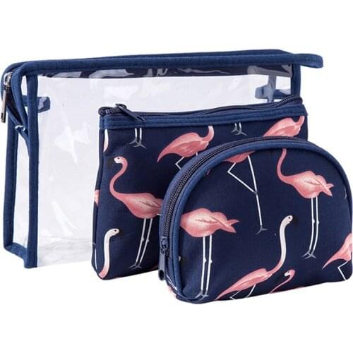 Womens Portable Coconut Print Cosmetic Storage Bag Waterproof Transparent PVC Makeup and Toiletry Bag 3 PCS Set Travel Bags