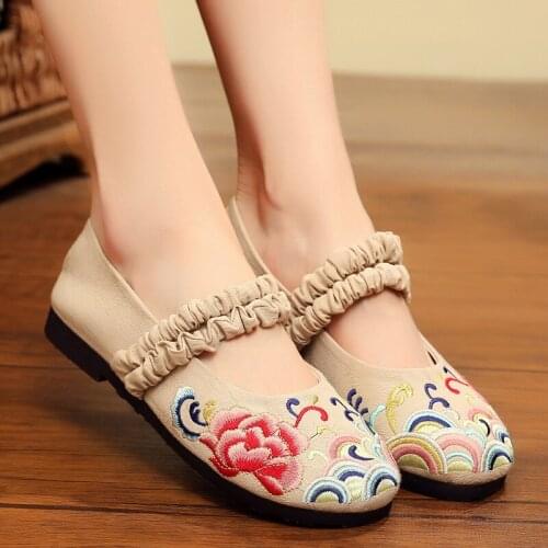 2021 Spring Autumn Vintage Women Shoes Embroidery Floral Comfort Flax Flat Shoes Woman Retro Loafers