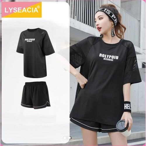 2 pcs Stretch Yoga Suit Women Summer Gym Fitness Workout Clothes Female Short Sleeve Sports T-shirts Shorts Training Sportswear