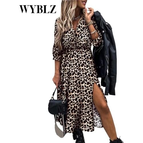 Winter Casual Leopard Print Maxi Dress Women Slim Buttons Long Sleeve Ankle-length Party Dresses Female 2021 Elegant Vestidos